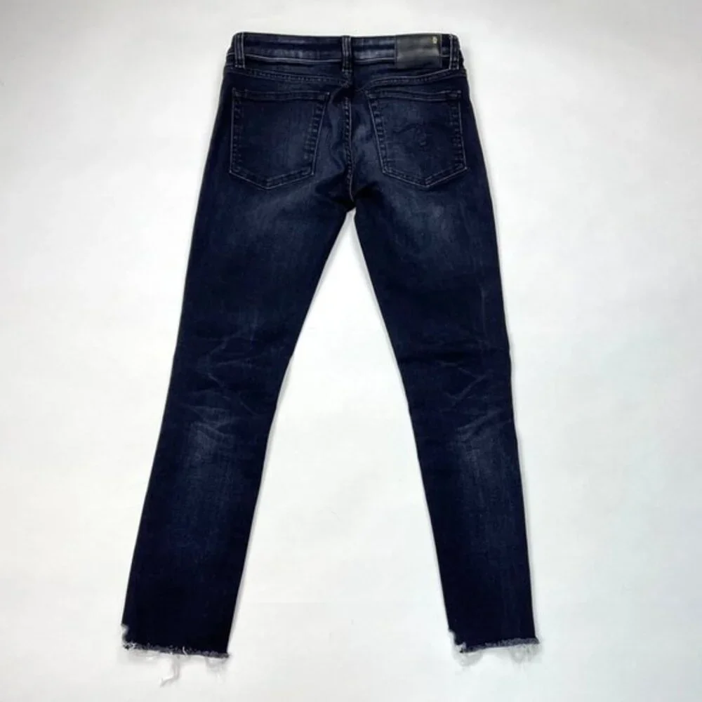 R13 Italy Kate Skinny Raw Hem Jeans Dark Moon Women 26 Stretch Cotton Distressed